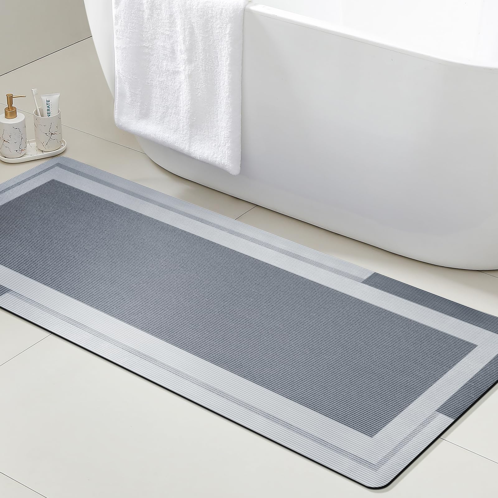 Bamboo Bath Mat - VIKAMA Bathroom Runner Rug with No
